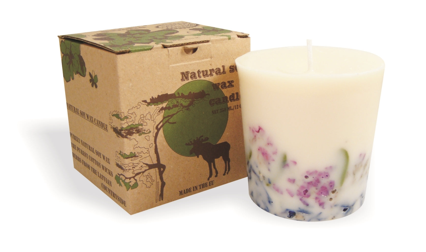 Gartda sojas vaska svece ar lavandas ēterisko eļļu -krāsu līnija balta, 350ml