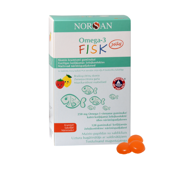 Norsan Omega 3 Kids Jelly dabiskas zivju eļļas pastilas bērniem, 120 gb.