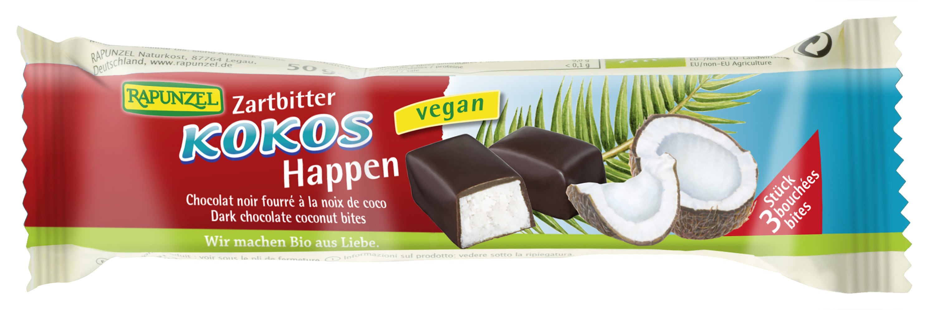 Rapunzel BIO kokosriekstu batoniņš ar tumšo šokolādi, 50g