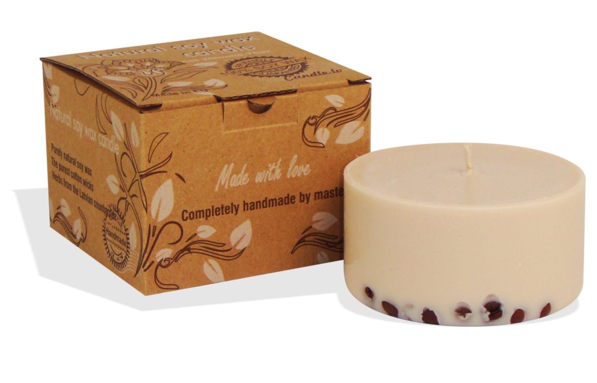Gartda sojas vaska svece ar kafijas un kanēļa ēterisko eļļu - krāsu līnija balta, 200ml