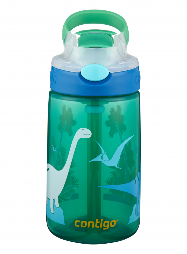 Contigo Gizmo Flip ūdens pudele ar salmiņu bērniem Jungle Green Dino, 420ml