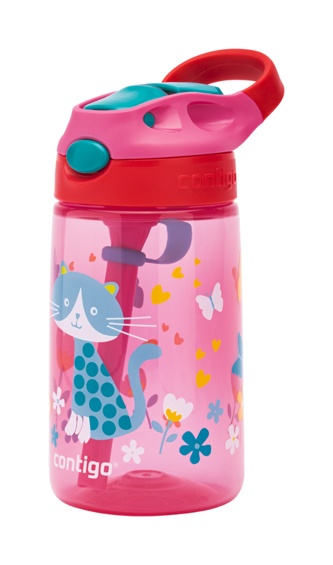 Contigo Gizmo Flip ūdens pudele ar salmiņu bērniem Cherry with Cat, 420ml