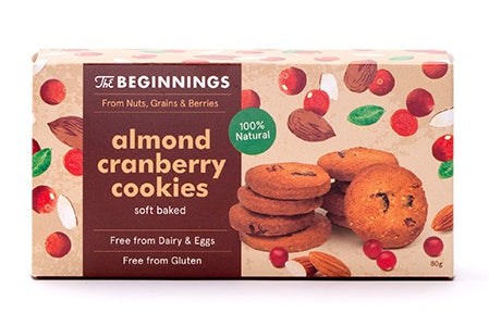 The Beginnings bezglutēna mandeļu cepumi ar dzērvenēm, 80g