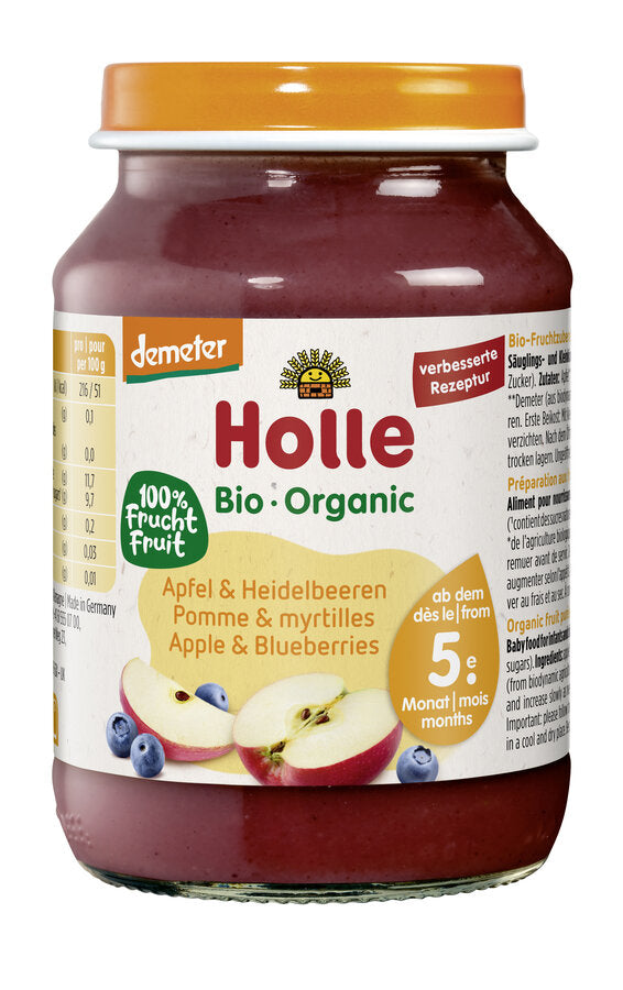 Holle BIO ābolu un melleņu biezenis no 5 mēn., 190g