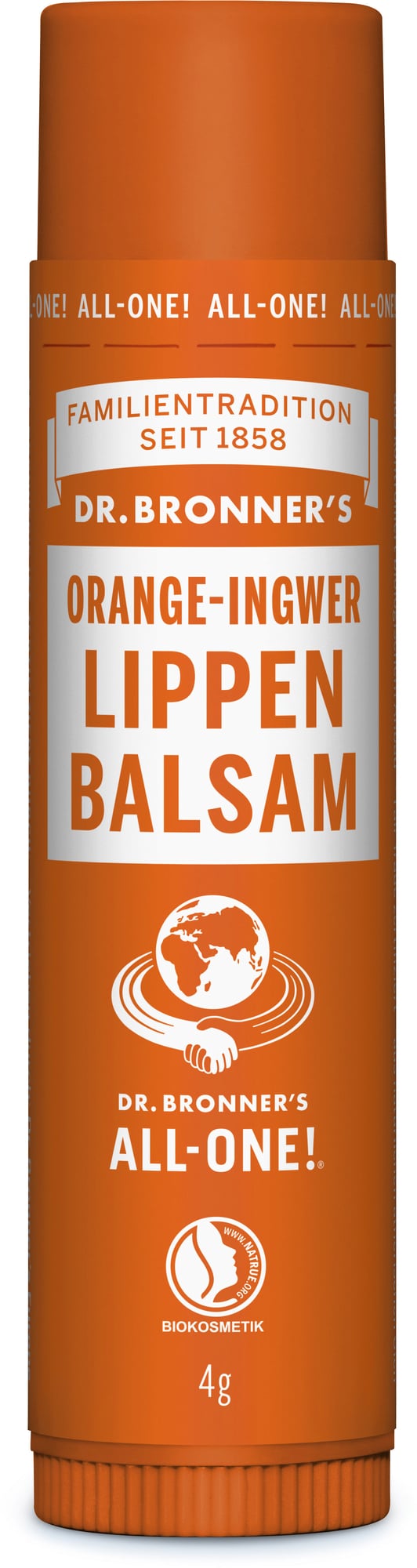 Dr. Bronner`s lūpu balzams ar apelsīnu un ingveru, 4g