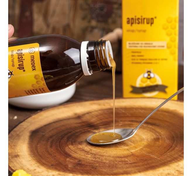 Medex uztura bagātinātājs Apisirup® - Sīrups ar propolisu, medu, alteju, timiānu, vitamīniem A un C, 140ml