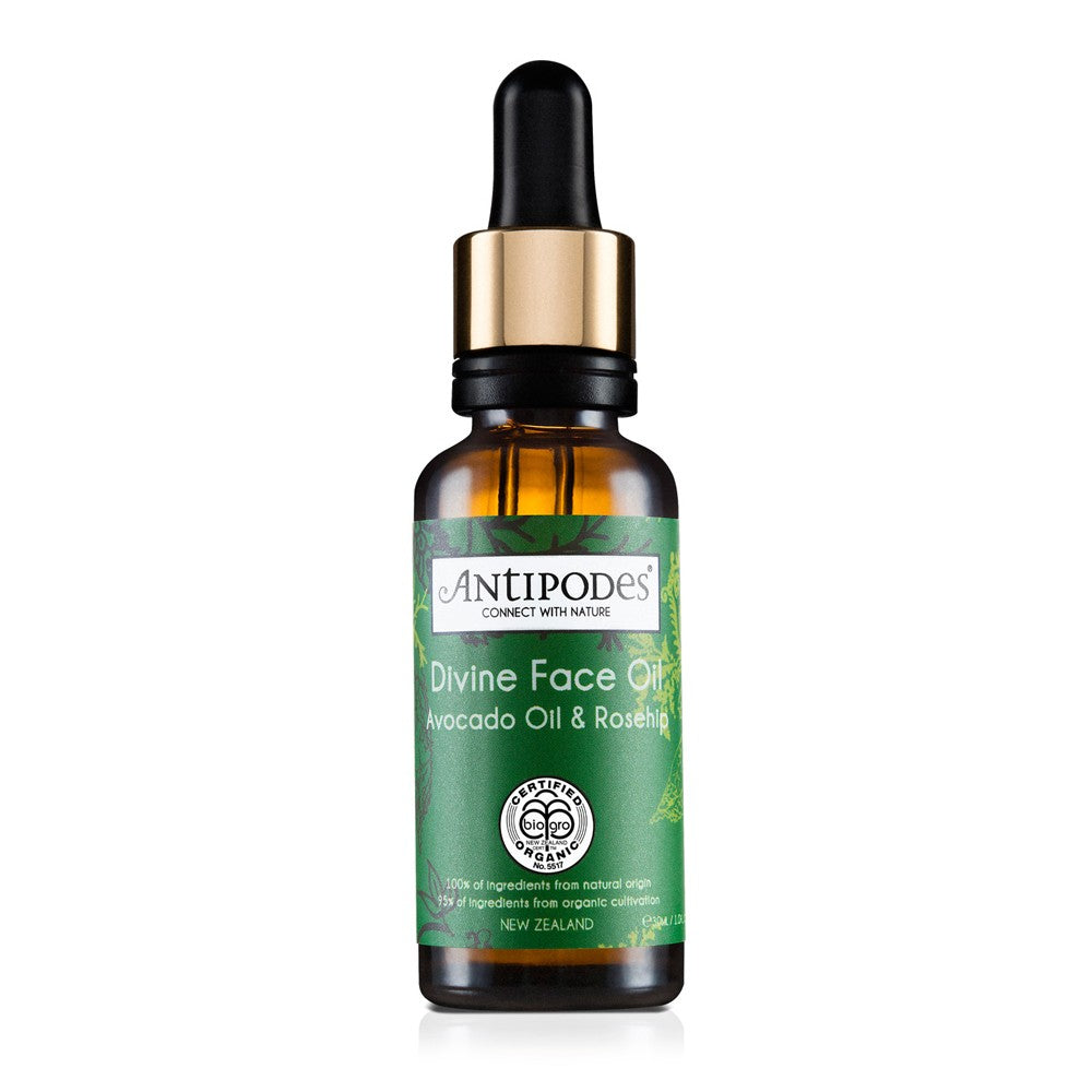Antipodes Divine eļļa sejas ādas kopšanai ar avokado un mežrozītēm, 30ml