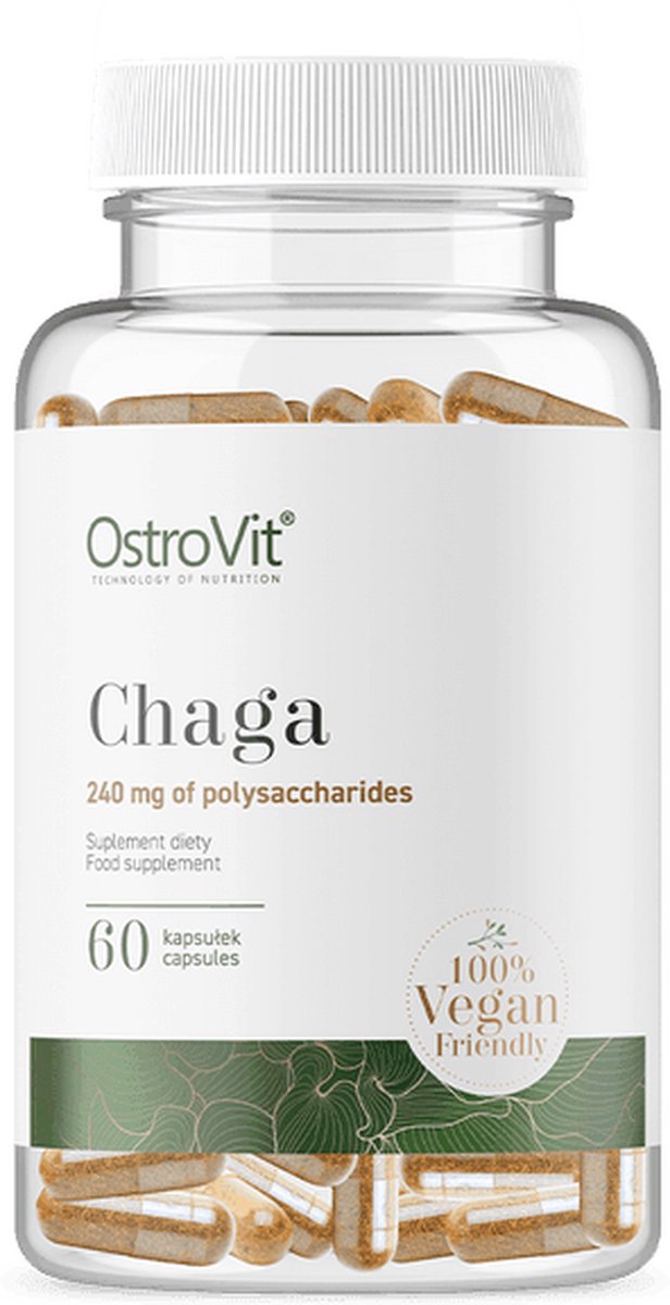 OstroVit uztura bagātinātājs Chaga (čaga jeb bērza melnā piepe) 600mg, 60 kaps.