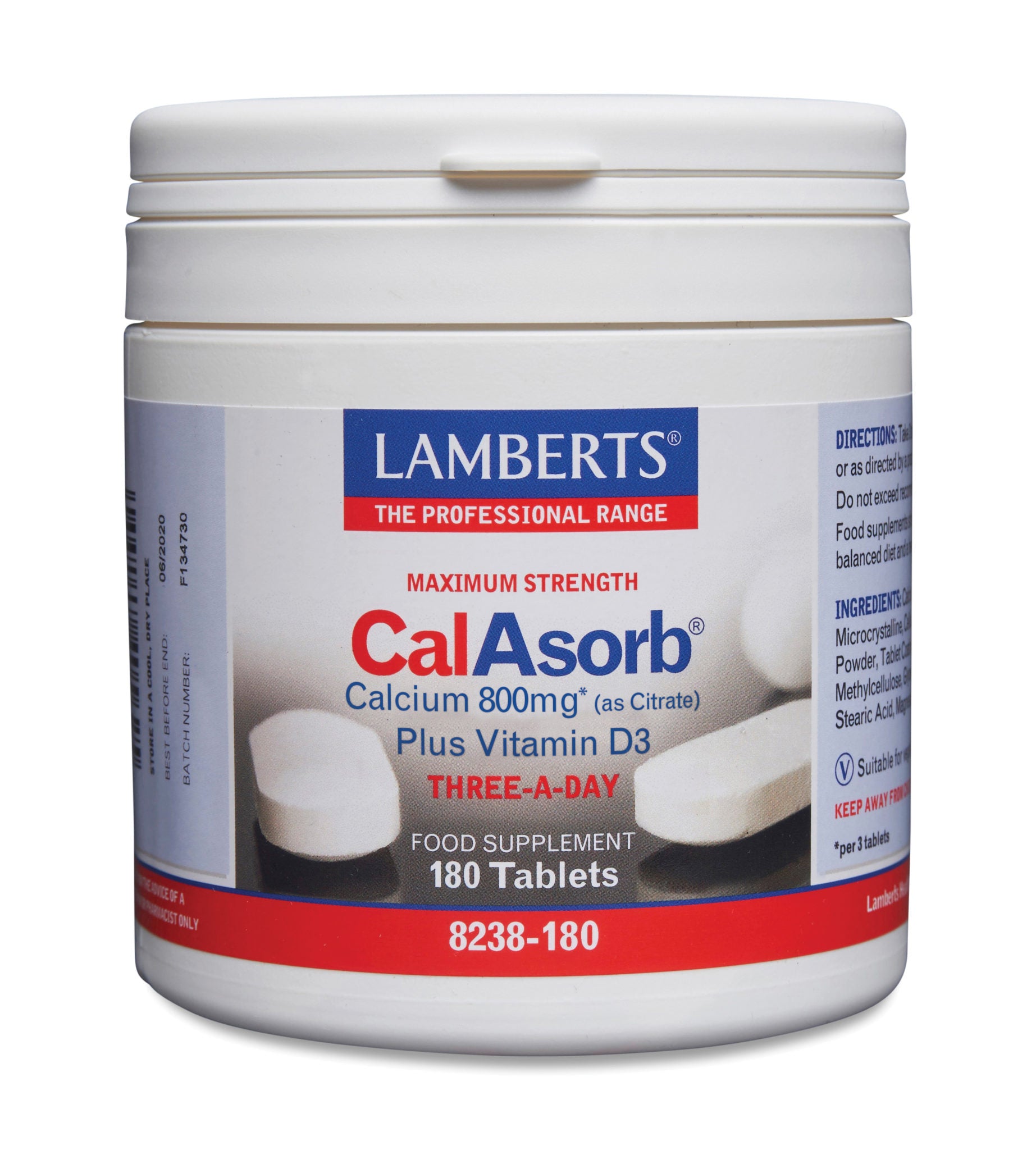 Lamberts uztura bagātinātājs Augstas devas kalcijs 800 mg ar D3 vitamīnu, 180 tabl.