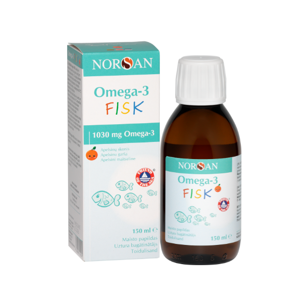Norsan Omega 3 Kids dabiska zivju eļļa bērniem ar apelsīnu garšu, 150ml
