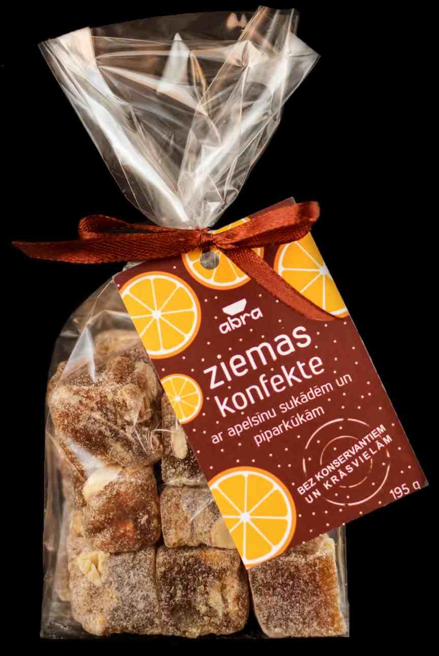Abra ziemas konfekte ar apelsīniem, mandelēm un piparkūkām maisiņā, 195g