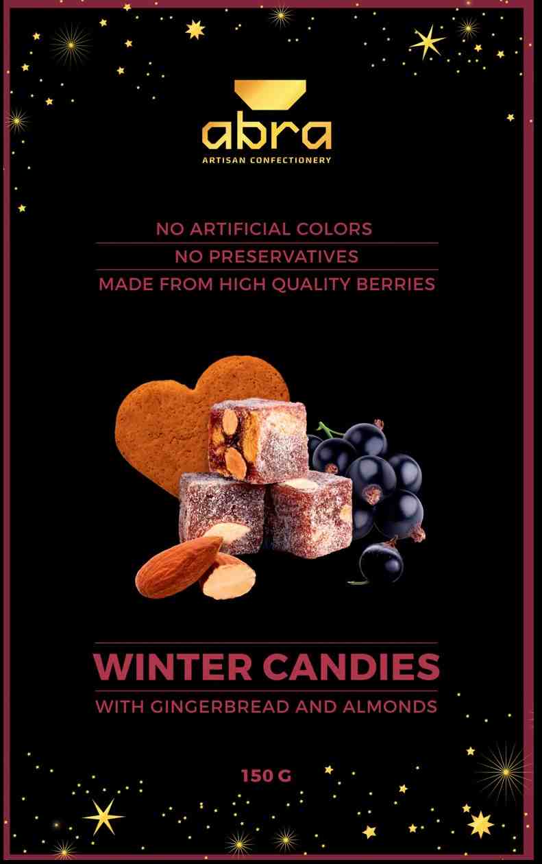 Abra ziemas konfekte ar upenēm, grauzdētām mandelēm un piparkūkām kastītē, 150g