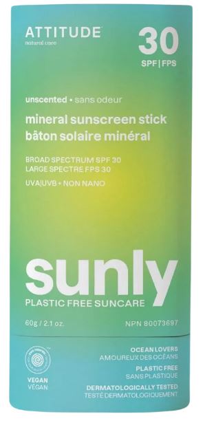 Attitude Sunly saules aizsargzīmulis sejas ādai bez smaržas SPF30, 60g