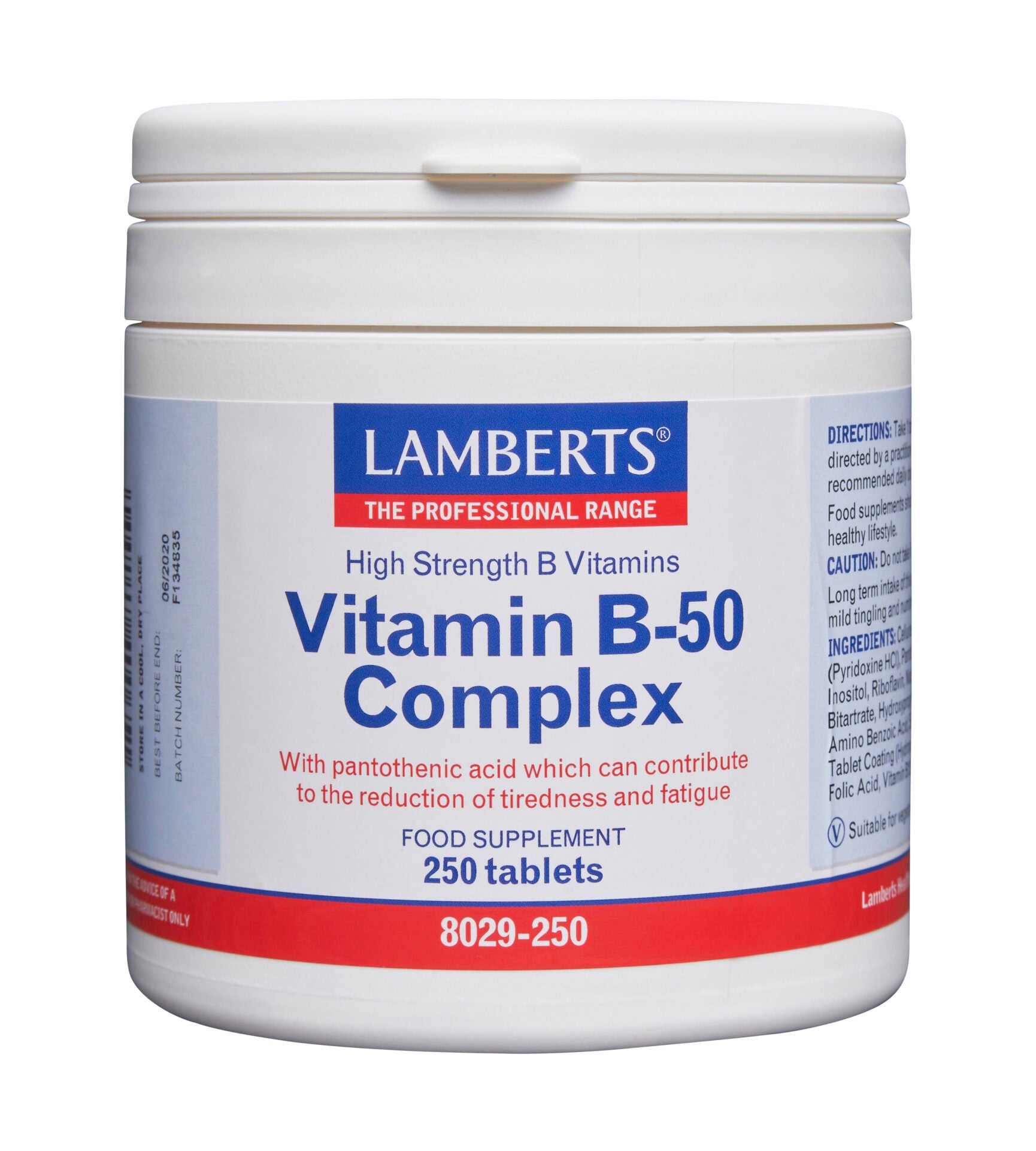 Lamberts uztura bagātinātājs Vitamīnu B-50 komplekss, 250 tabl.