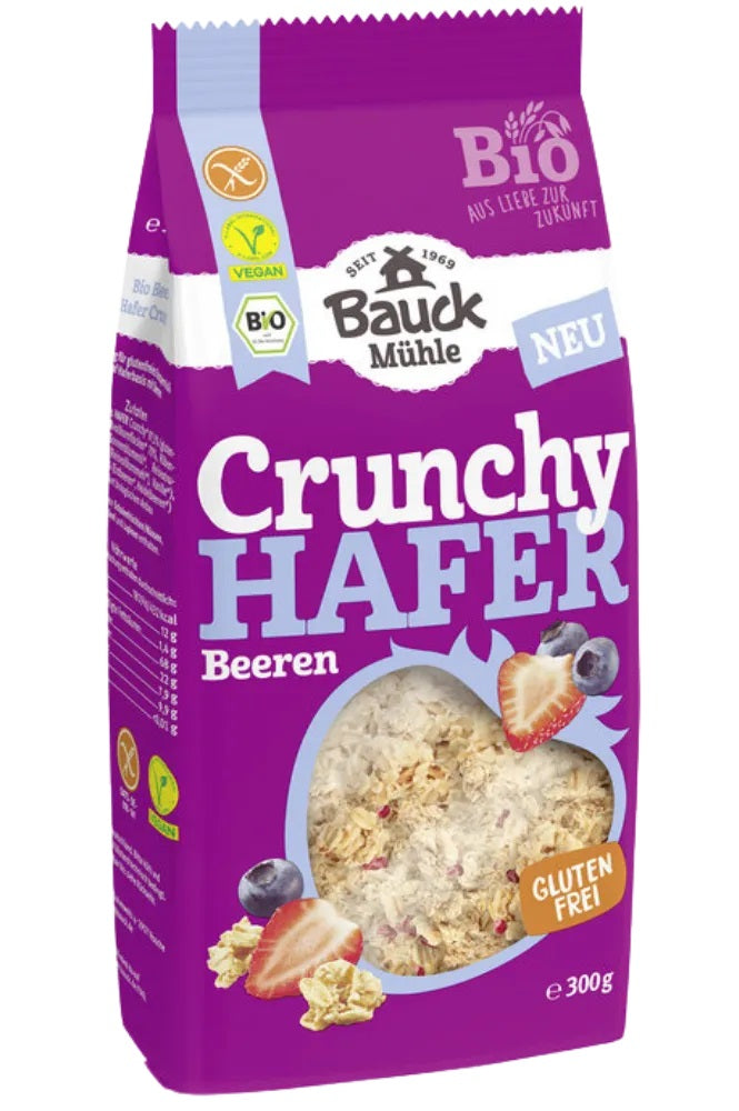 Bauckhof Muhle BIO bezglutēna kraukšķīgas auzu pārslas ar ogām, 300g