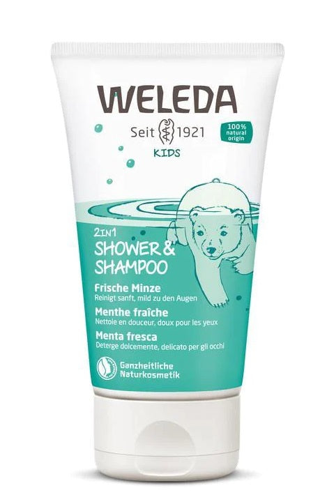 Weleda Kids dušas želeja un šampūns bērniem "Svaigā piparmētra", 150ml