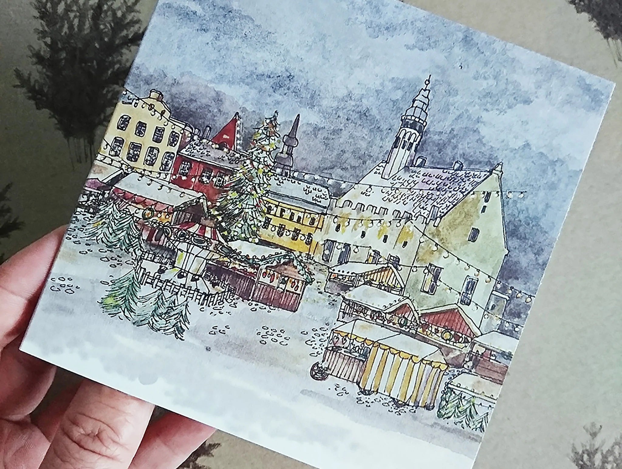 Mydesignpictures Ziemassvētkiem atverama kartīte 13*13 cm Christmas market in old town