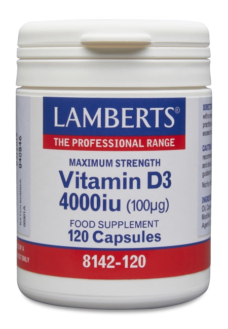 Lamberts uztura bagātinātājs Vitamīns D3 4000 IU (100µg), 120 kaps.