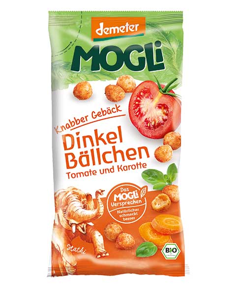 Mogli BIO plēkšņu kviešu uzkodas ar tomātiem un burkāniem, 40g