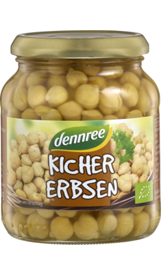 Dennree BIO konservēti turku zirņi burkā, 350g