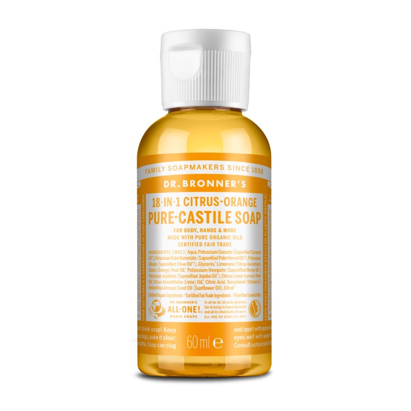 Dr. Bronner`s citrusu un apelsīnu šķidrās ziepes, 60ml