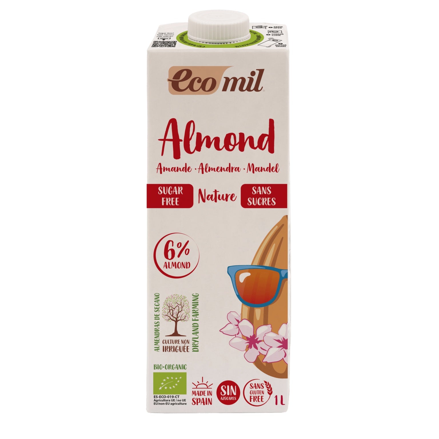 Ecomil BIO bezglutēna mandeļu dzēriens bez cukura, 1l