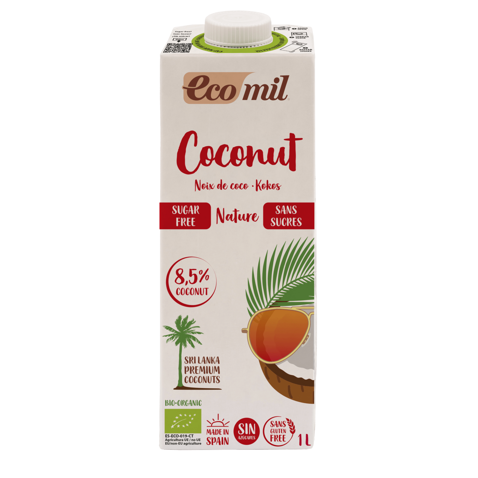 Ecomil BIO bezglutēna kokosriekstu dzēriens bez cukura, 1l