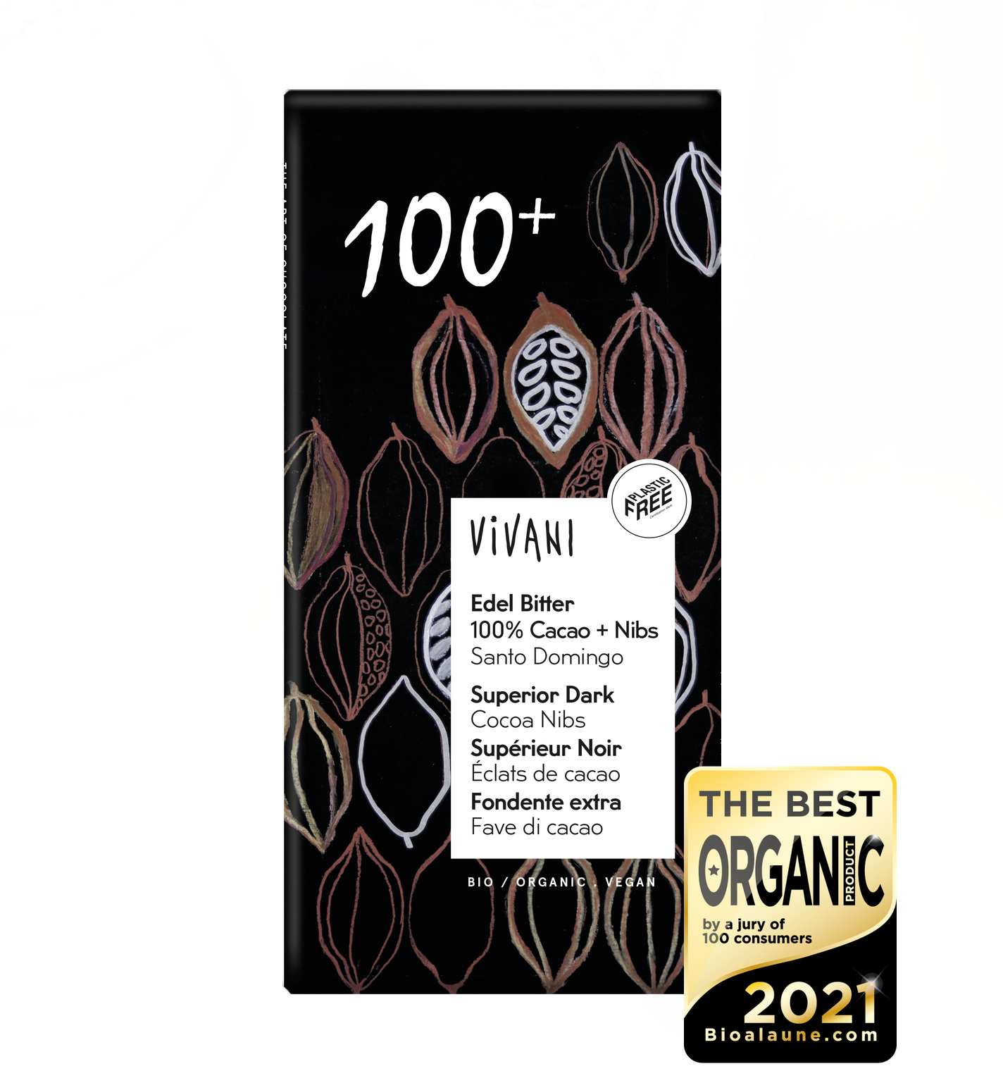 Vivani BIO 100% melnā šokolāde ar drupinātām pupiņām no Santodomingo, 80g
