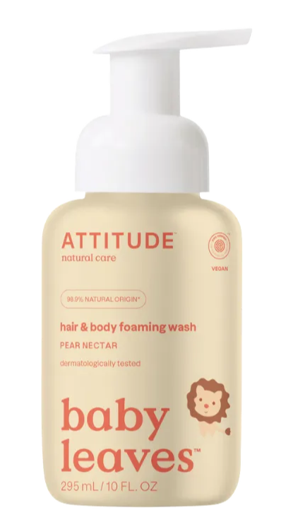Attitude Baby Leaves putas matu un ķermeņa mazgāšanai bērniem ar bumbieru nektāru, 295ml