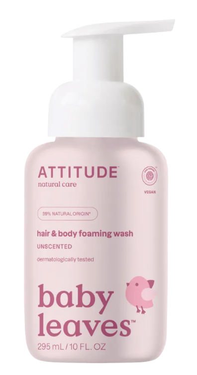 Attitude Baby Leaves putas matu un ķermeņa mazgāšanai bērniem bez smaržas, 295ml