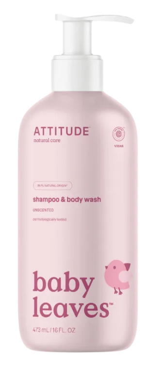 Attitude Baby Leaves šampūns matu un ķermeņa mazgāšanai bērniem bez smaržas, 473ml