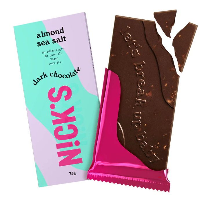 Nick's tumšā šokolāde ar jūras sāli un mandelēm, 75g
