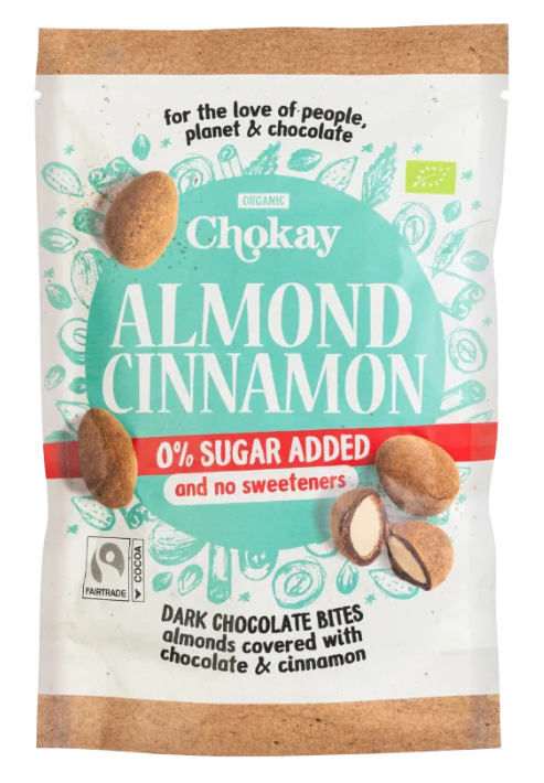Chokay mandeles tumšajā šokolādē ar kanēli, bez pievienota cukura un saldinātājiem, 85g