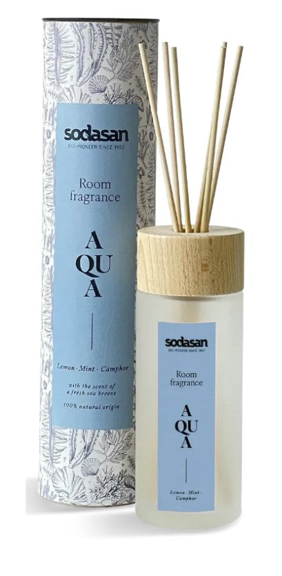 Sodasan Living mājokļa aromatizētājs / difūzeris ar citronu, piparmētru un kampara aromātu Aqua, 200ml