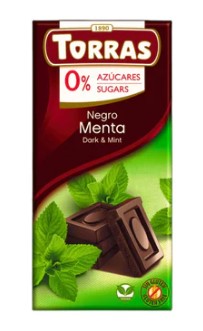 Torras tumšā šokolāde ar piparmētru, bez pievienota cukura, 75g