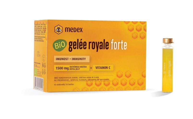 Medex uztura bagātinātājs bērniem Gelée royale Junior - Bišu māšu peru pieniņš + vitamīni A, C un E, 10 x 9ml