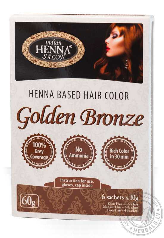 Indian Henna Salon matu krāsa uz hennas bāzes Golden Bronze (zeltainā bronza), 6x10g