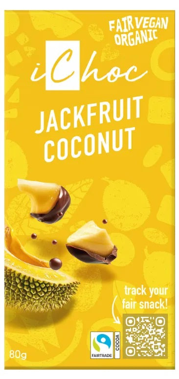 Vivani iChoc BIO vegānā tumšā šokolāde ar maizeskoka augļiem un kokosriekstu skaidiņām, 80g