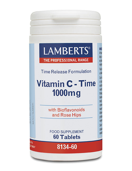 Lamberts uztura bagātinātājs Ilgstošas darbības Vitamīns C 1000mg ar bioflavonoīdiem un mežrožu augļiem, 60 tabl.
