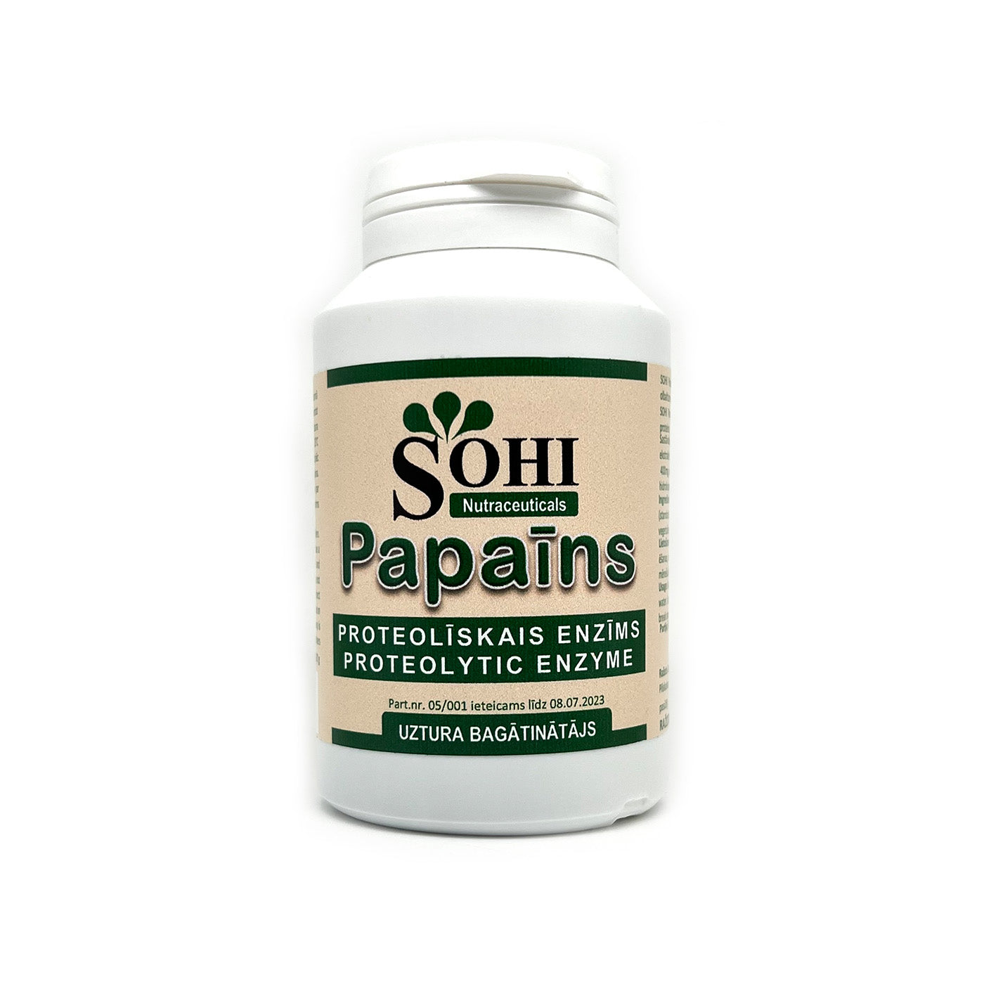 SOHI uztura bagātinātājs Papaīns preteolītiskais enzīms 500mg, 60 kaps.