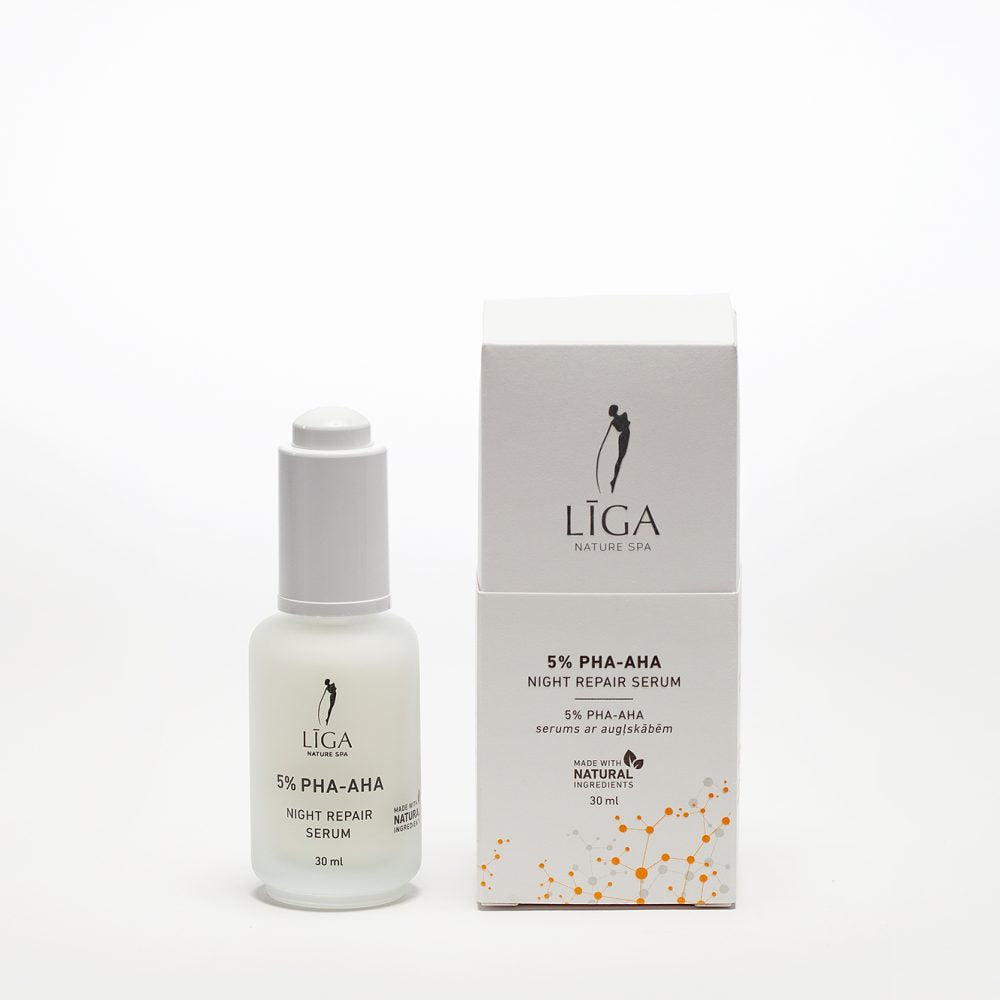 Līga Nature SPA 5% PHA - AHA atjaunojošs nakts serums sejai ar augļskābēm, 30ml