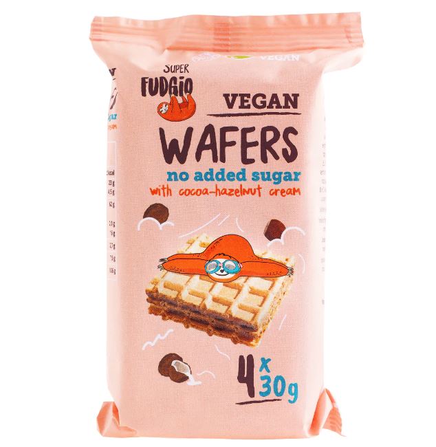 Super Fudgio BIO vafeles ar kakao un riekstu krēmu, bez pievienota cukura ar eritritolu, 4x30g