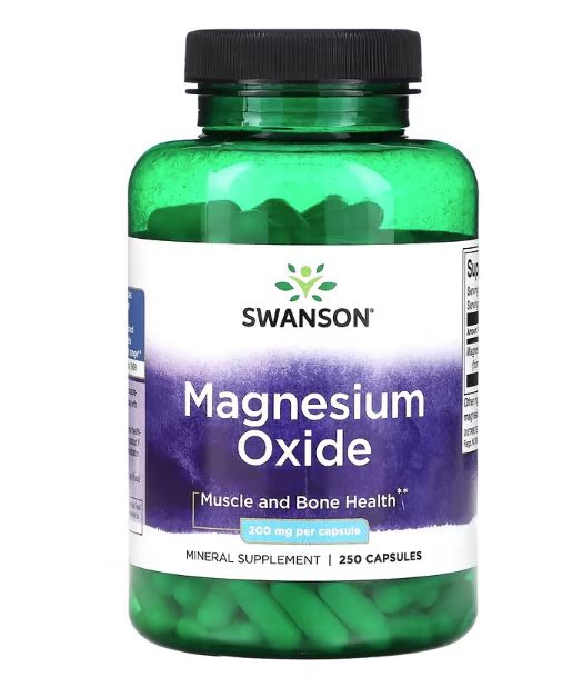 Swanson uztura bagātinātājs Magnijs (magnija oksīds) 200mg, 250 kaps.