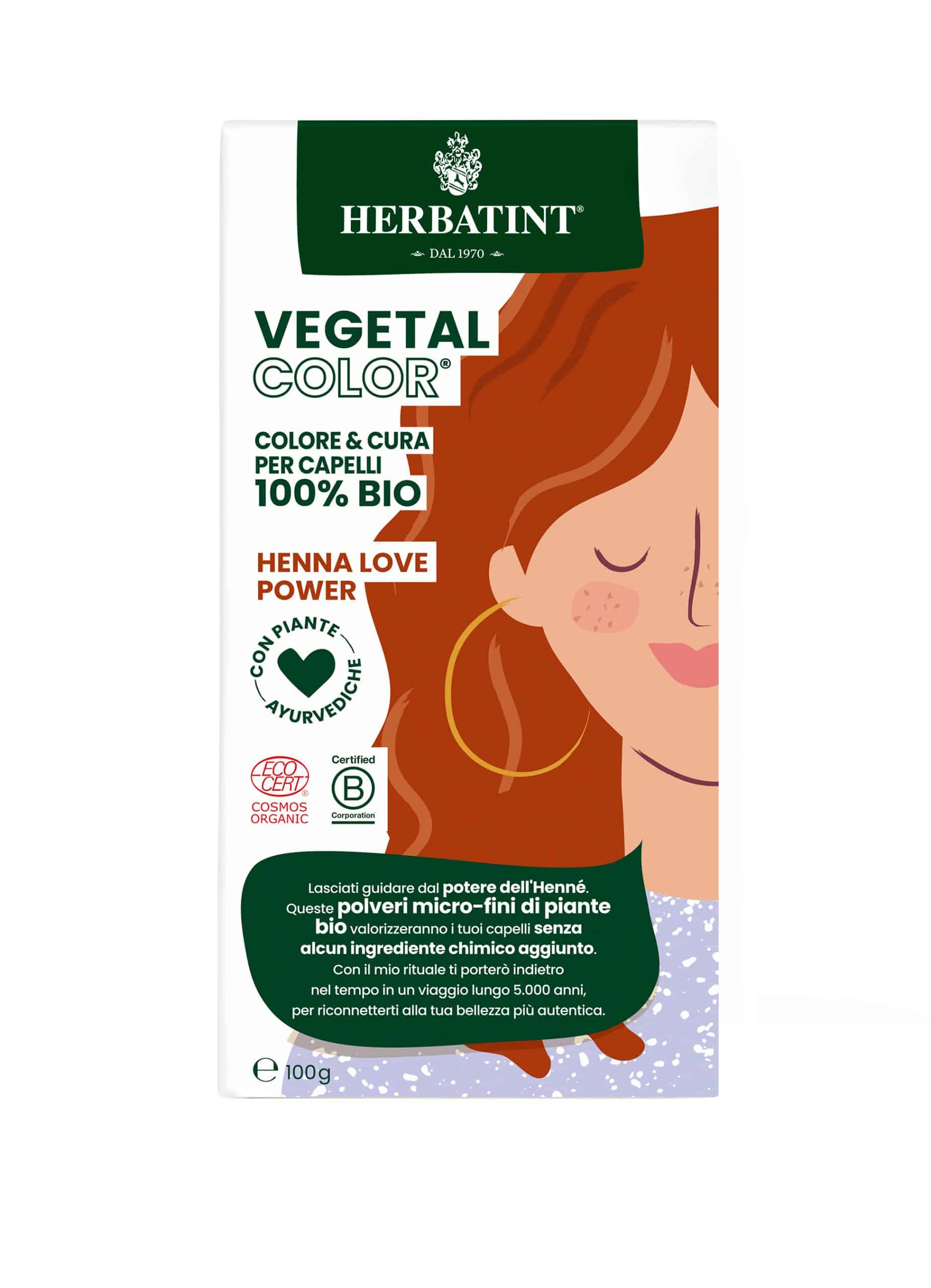 Herbatint Vegetal 100% dabīga pulverveida matu krāsa Henna Love (ruda), 100g