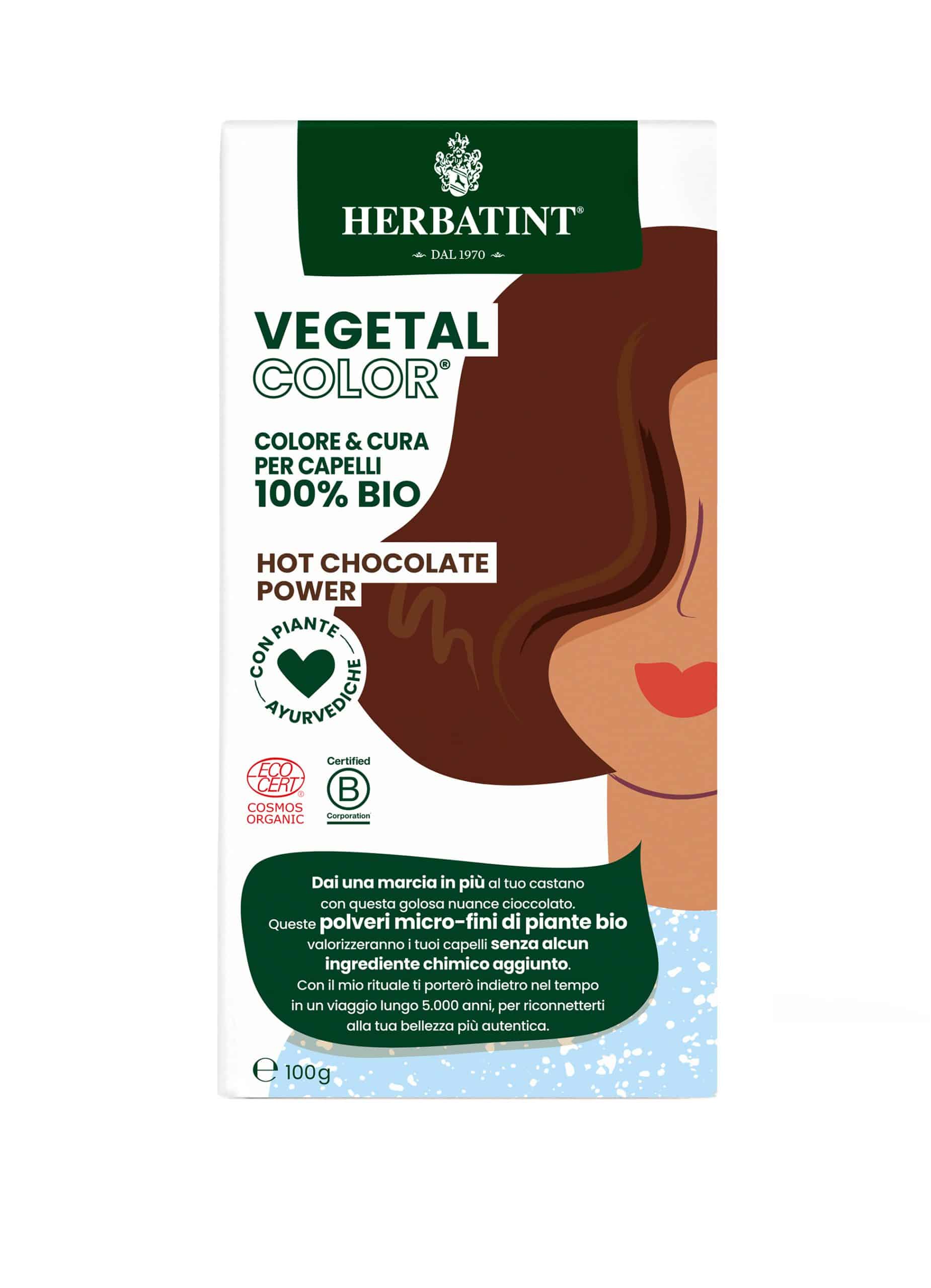Herbatint Vegetal 100% dabīga pulverveida matu krāsa Hot Chocolate (tumši brūna), 100g