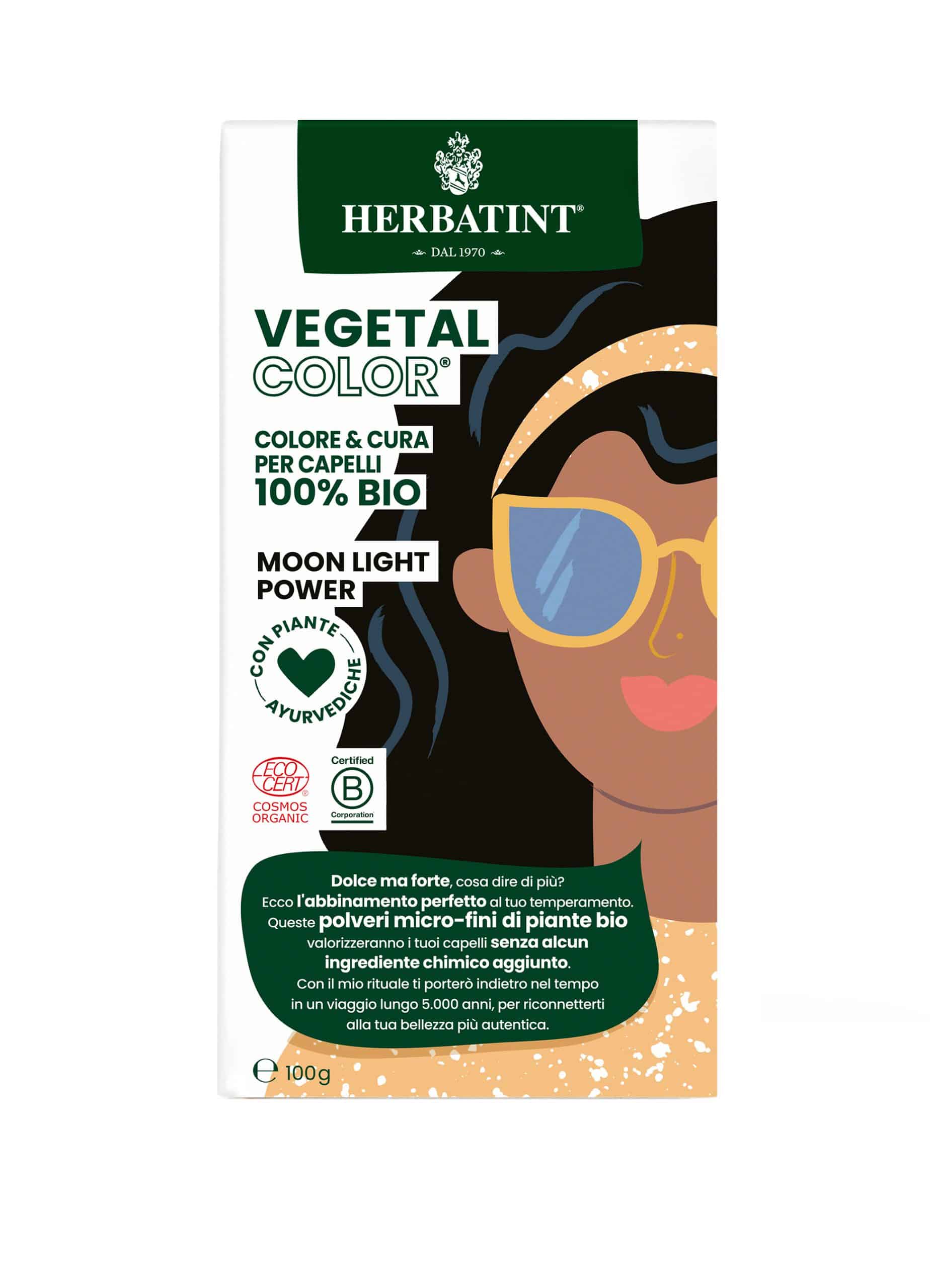 Herbatint Vegetal 100% dabīga pulverveida matu krāsa Moon Light (melna), 100g