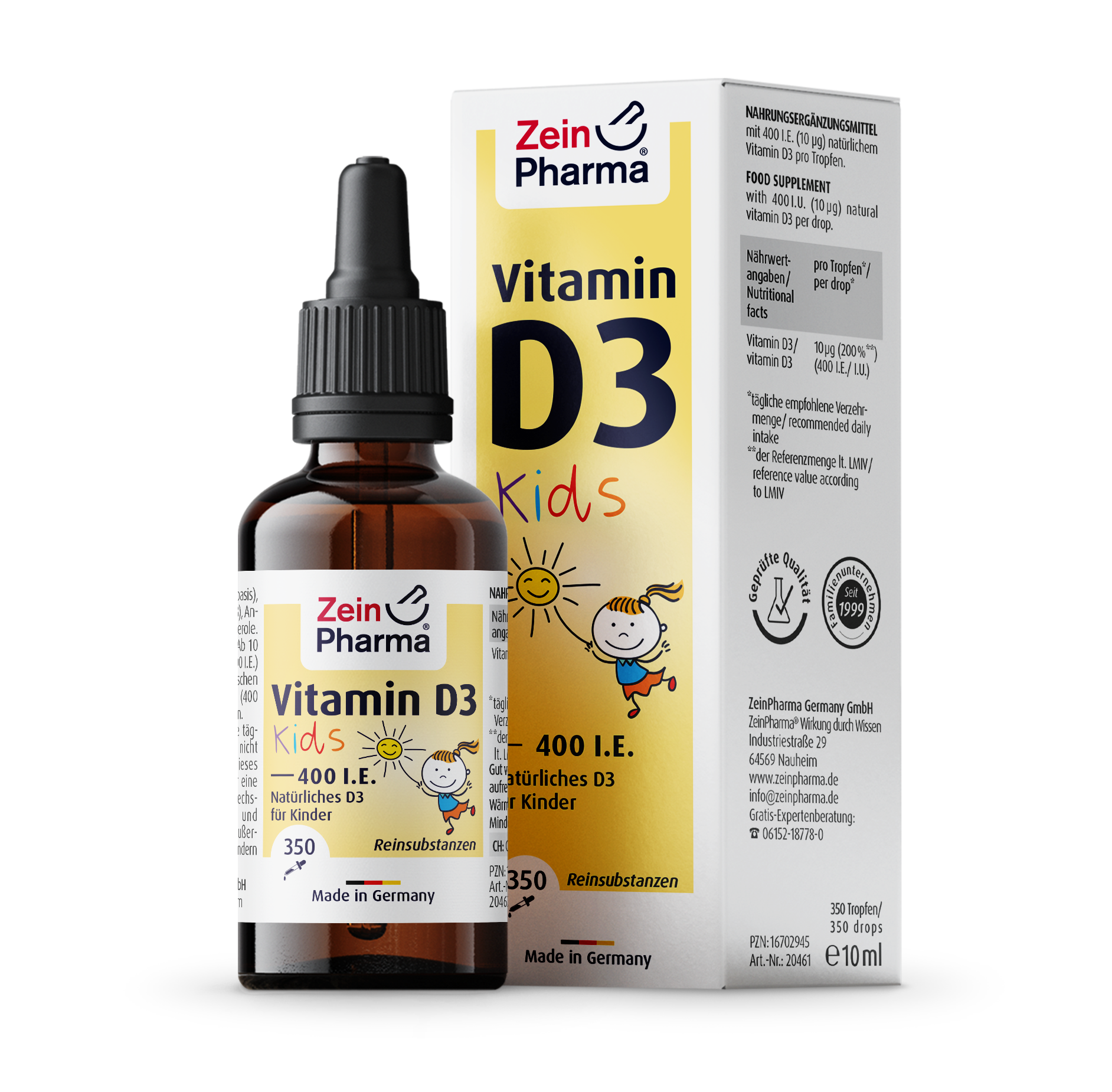 Zein Pharma uztura bagātinātājs Vitamin D3 Kids 400 I.E. (dabisks D3 vitamīns bērniem), 10ml