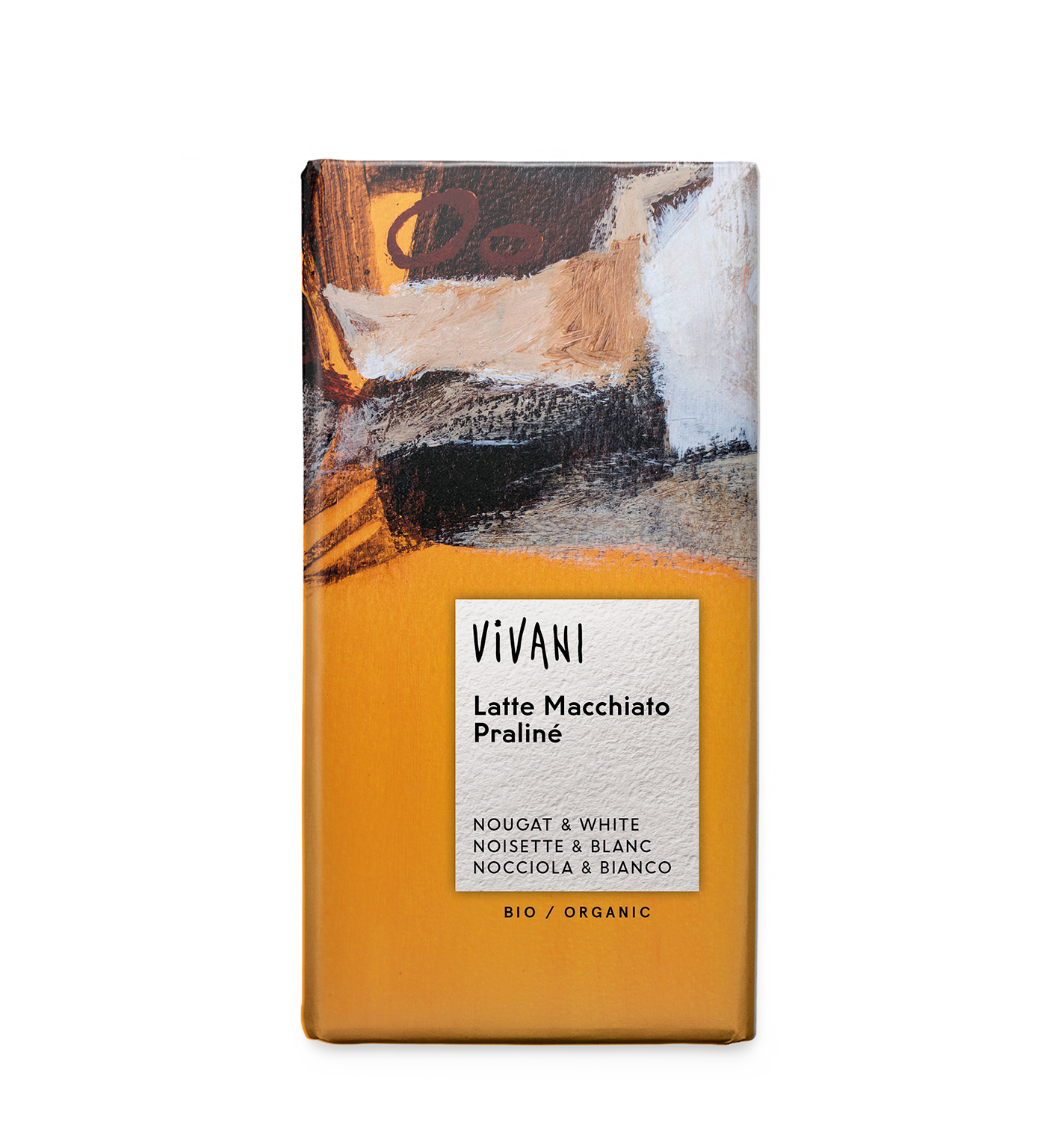 Vivani BIO tumšā šokolāde ar lazdu riekstu krēmu, balto šokolādi un espresso kafijas kraukšķiem, 100g