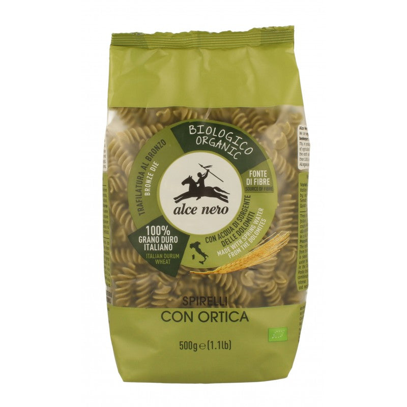 Alce Nero BIO cieto kviešu makaroni ar nātrēm Spirelli, 500g
