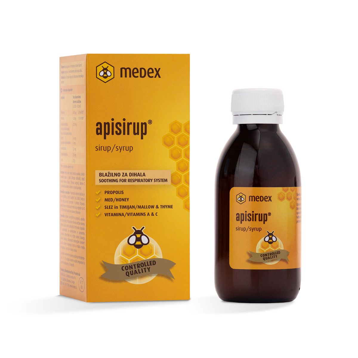 Medex uztura bagātinātājs Apisirup® - Sīrups ar propolisu, medu, alteju, timiānu, vitamīniem A un C, 140ml
